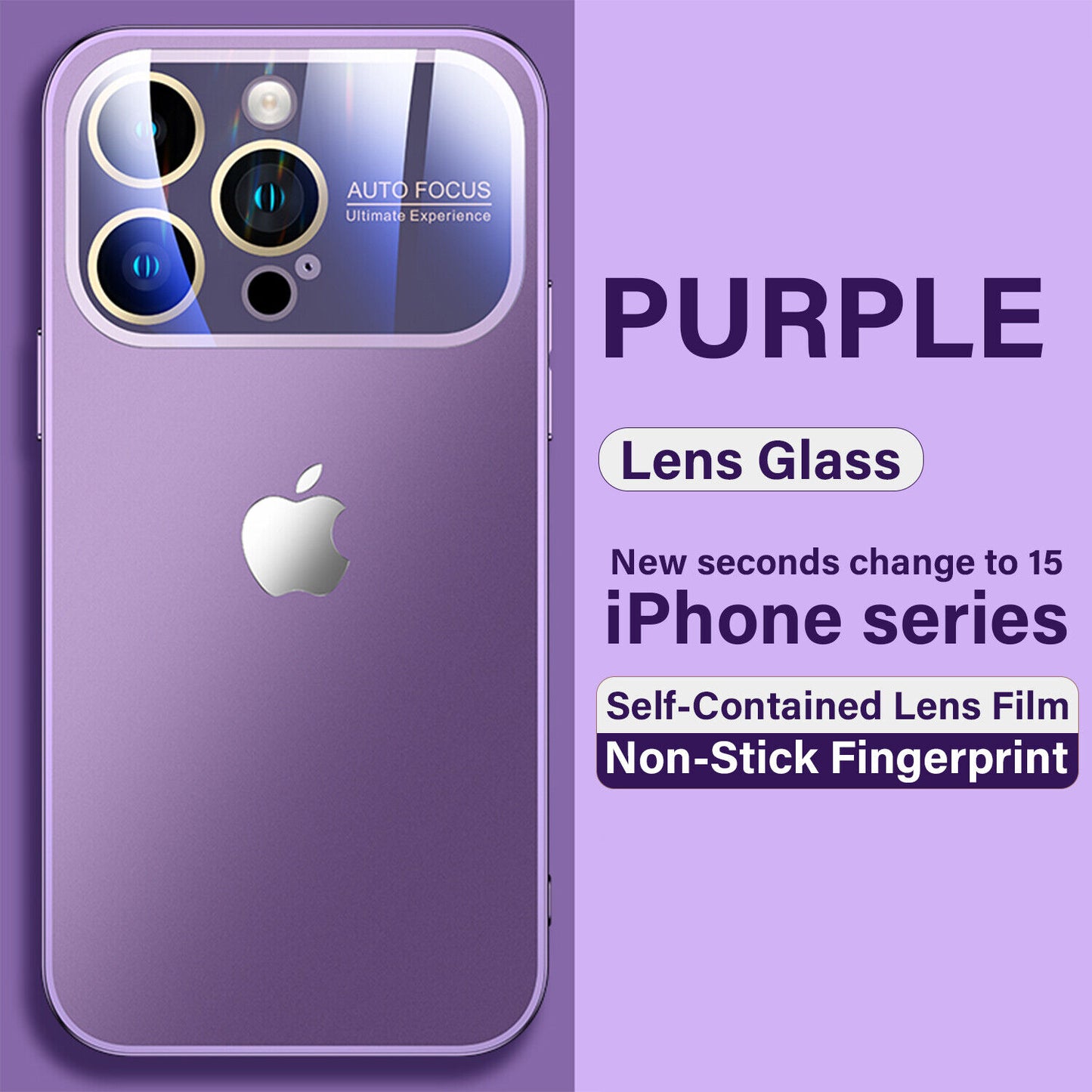 iPhone 14 Pro Full Lens Glass Case With Logo- Purple