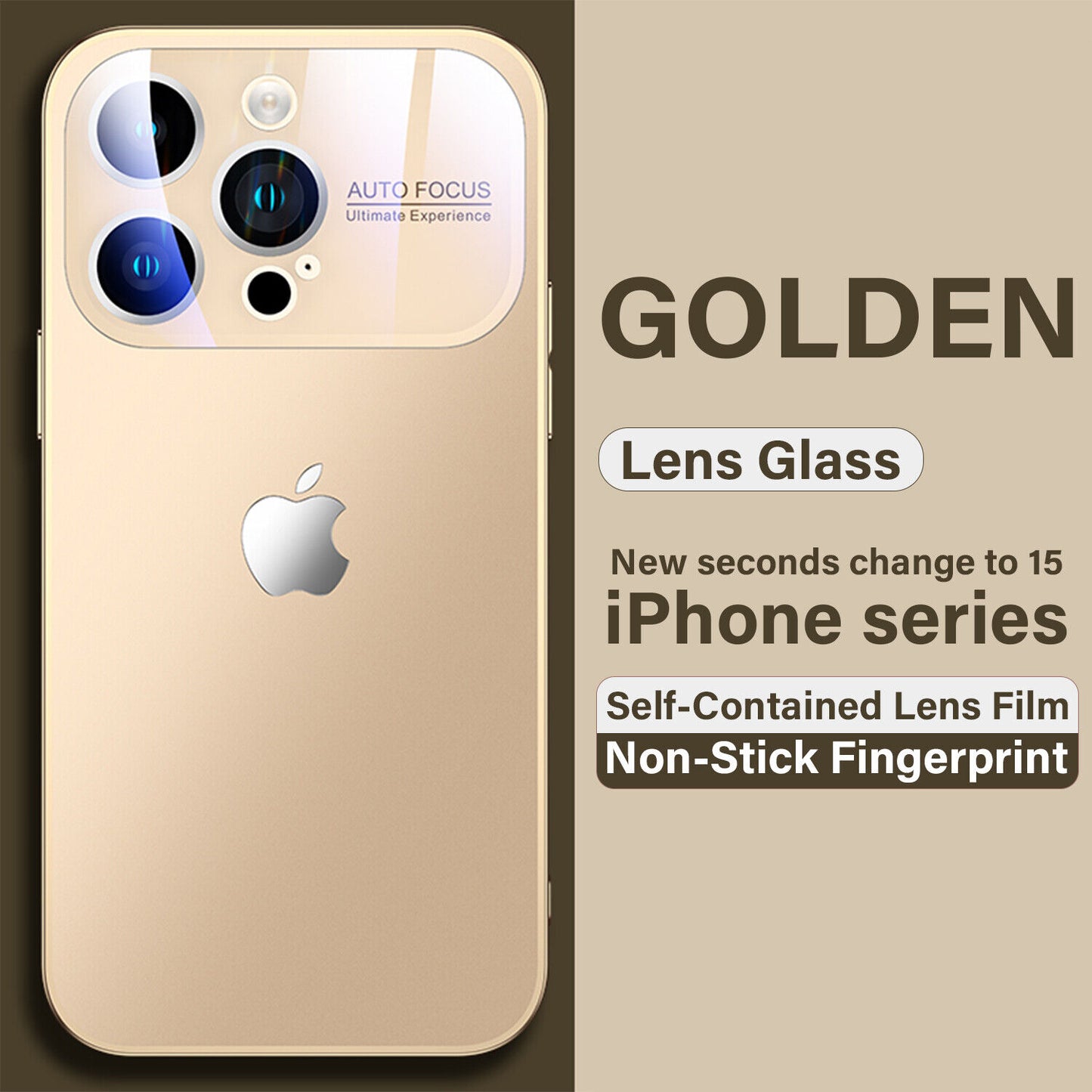 iPhone 14 Plus Full Lens Glass Case With Logo- Gold