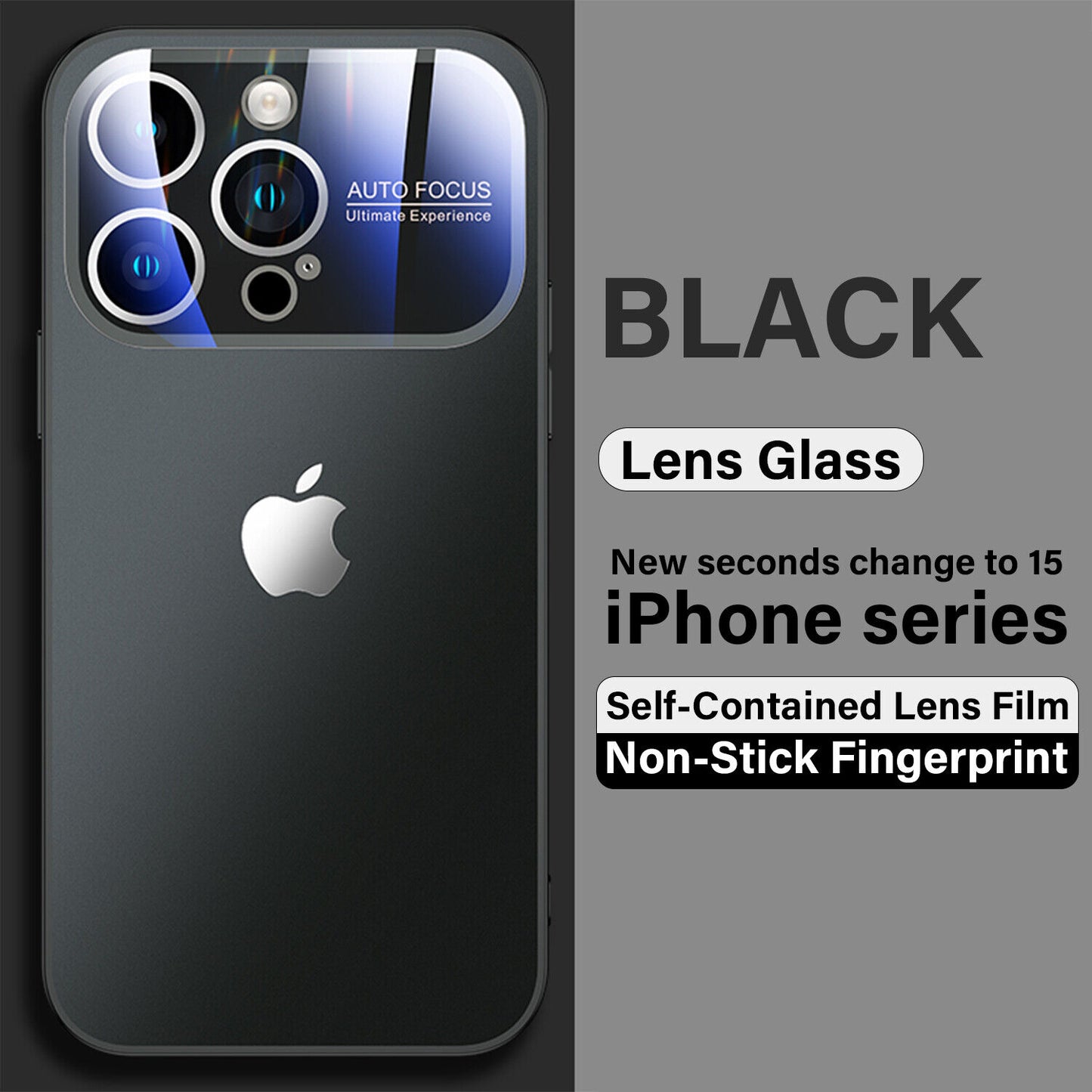 iPhone 14 Full Lens Glass Case With Logo- Black