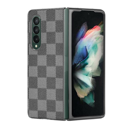 Samsung Galaxy Z Fold 4 Check Pattern Leather Back Case-Black