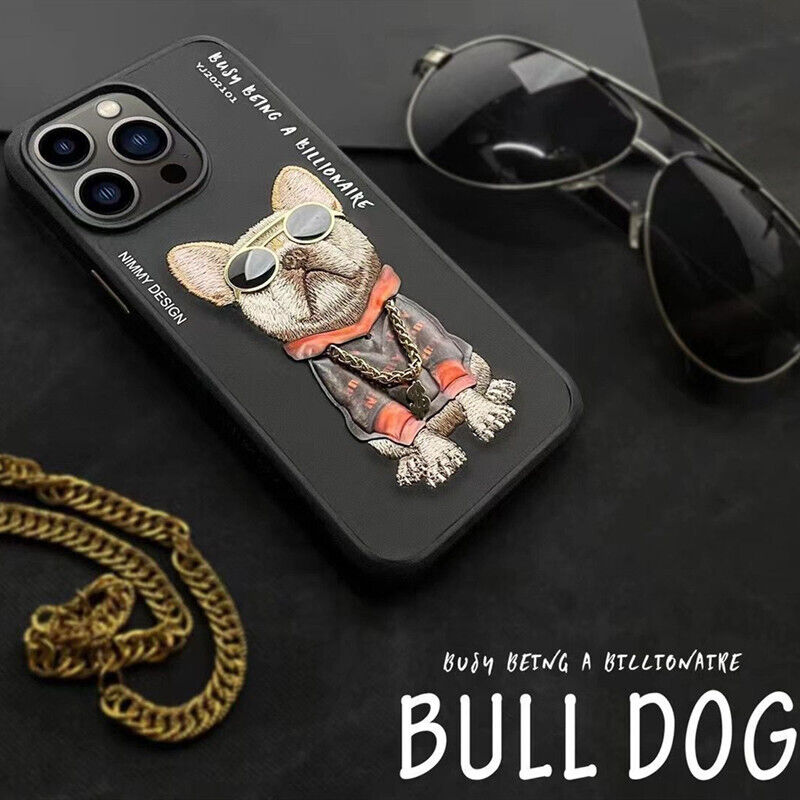 iPhone 15 Nimmy 3D Embroided Swag Dog Back Case Cover - Black