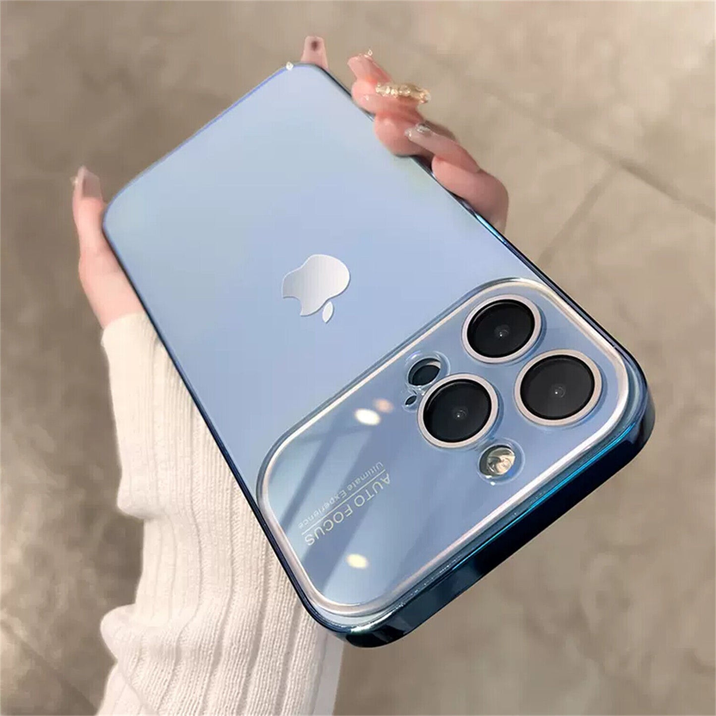 iPhone 14 Pro Full Lens Glass Case With Logo- Sierra Blue