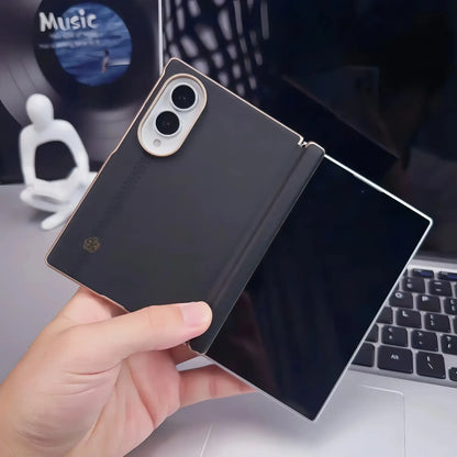 Samsung Z Fold8 Leather Case, Quiet Elegance Luxe Minimalist Case with Hinge (No Front) - Black