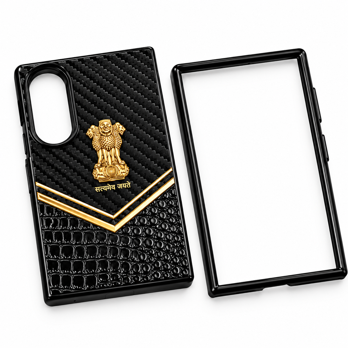 Samsung Galaxy Z Fold8 "Satyamev Jayate" Crock & Carbon Pattern Printed Logo Case - Gold