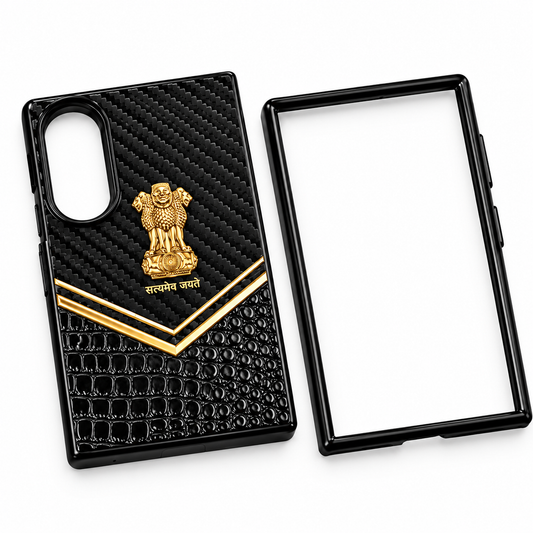 Samsung Galaxy Z Fold8 "Satyamev Jayate" Crock & Carbon Pattern Printed Logo Case - Gold