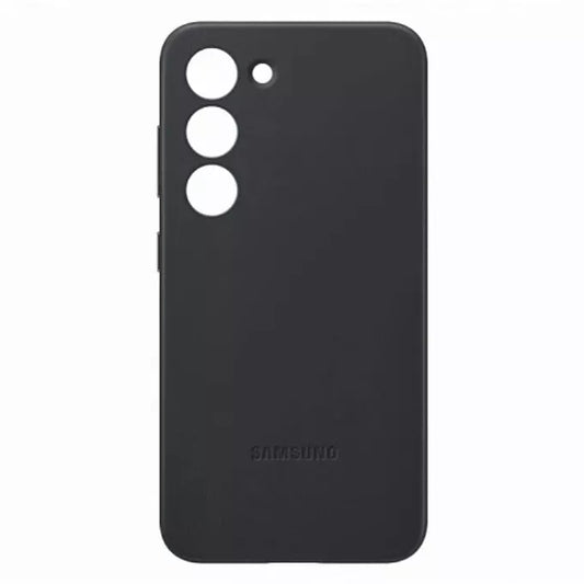 Samsung Galaxy S23 Leather Case with Logo and Side Button Cutout - Black