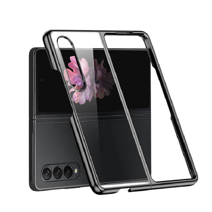 Samsung Galaxy Z Fold 3 Electroplated Frame Transparent Back Cover-Black