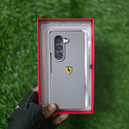 Samsung Galaxy Z Fold6 Liquid Silicon FR Logo Case Sport Car Design - Titanium Grey