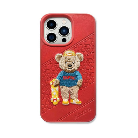 iPhone 13 Pro Santa Barbara Polo Club Crete Savana Teddy Genuine Leather Case - Red