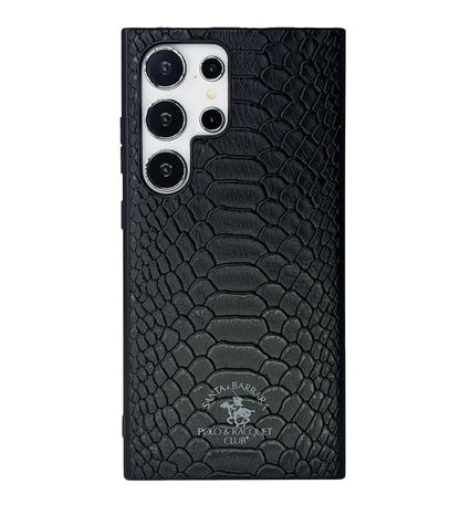 Samsung Galaxy S25 Ultra Croc Pattern Case, Santa Barbara Polo Racquet Club Knight Series Leather Case - Black