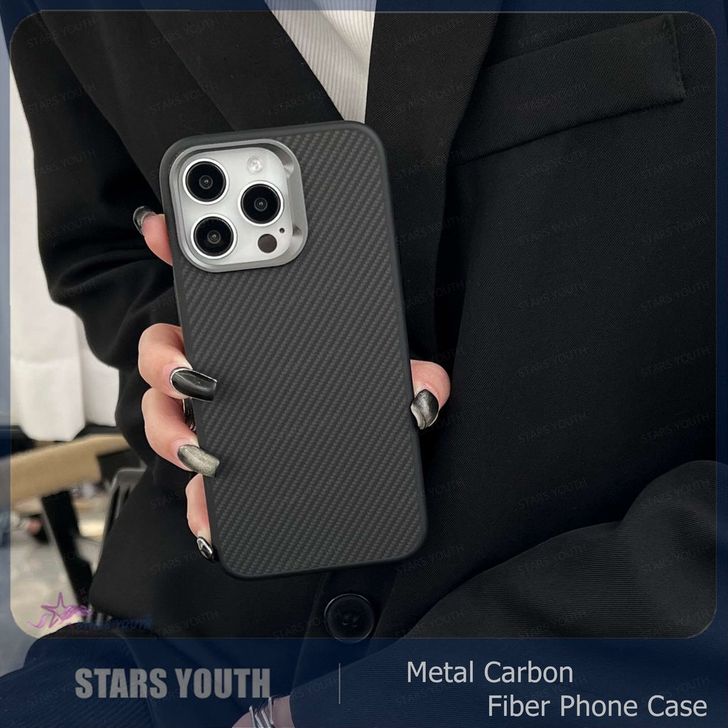 iPhone 16 Pro Max Luxury DEFENDER Carbon Pattern Shock Absorb Aramid Slim Case - Black