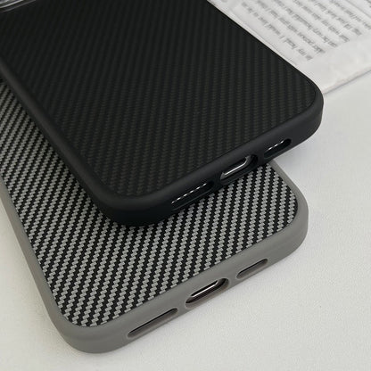 iPhone 14 Pro Max Shock Absorb Aramid Carban Pattern Slim Soft Case - Black / Grey