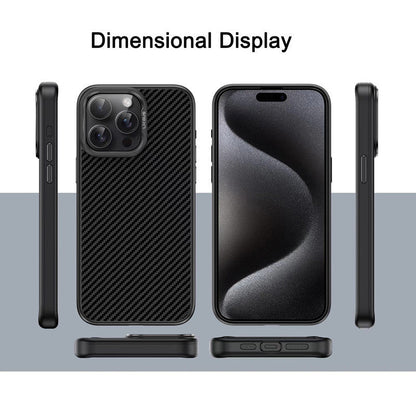 iPhone 16 Pro Max Luxury DEFENDER Carbon Pattern Shock Absorb Aramid Slim Case - Black