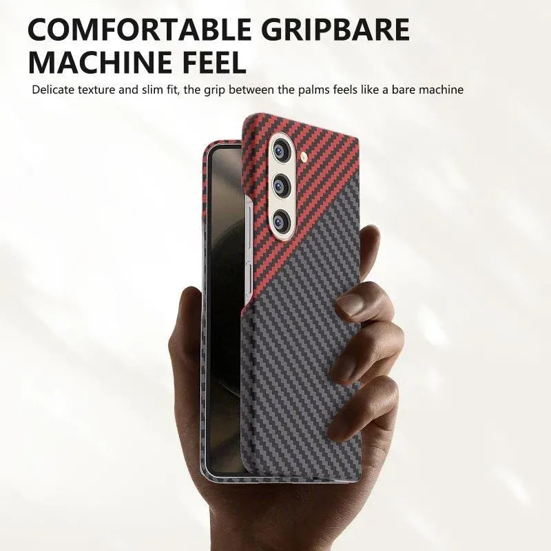 Samsung Galaxy Z Fold5 Carbon Case, 0.6mm Super Slim Dual Shade Carbon Fiber - Black&Red