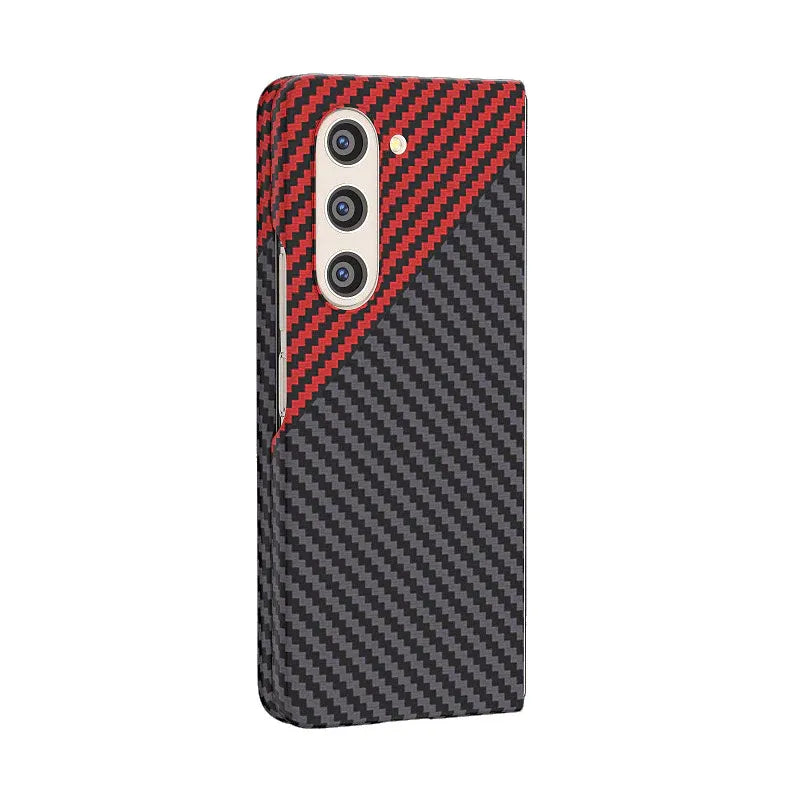 Samsung Galaxy Z Fold5 Carbon Case, 0.6mm Super Slim Dual Shade Carbon Fiber - Black&Red