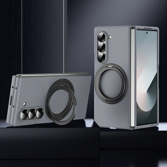 Samsung Galaxy Z Fold6 Super Slim Magnetic 360° Rotatable Metal Ring Holder Kickstand Case - Grey