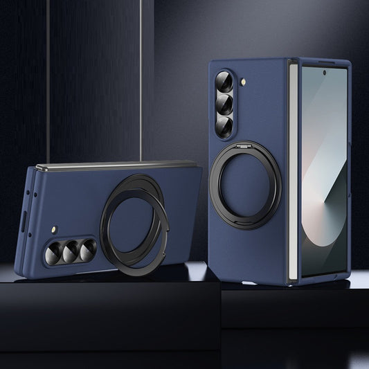 Samsung Galaxy Z Fold 6 Super Slim Magnetic 360° Rotatable Metal Ring Holder Kickstand Case - Blue
