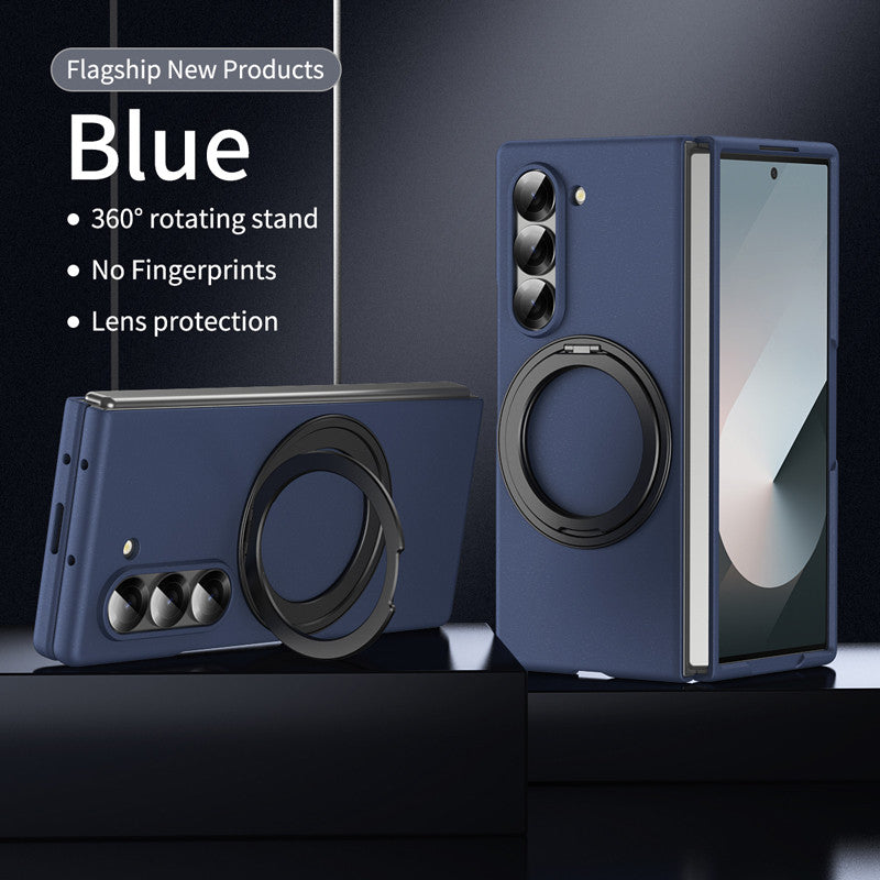 Samsung Galaxy Z Fold 6 Super Slim Magnetic 360° Rotatable Metal Ring Holder Kickstand Case - Blue