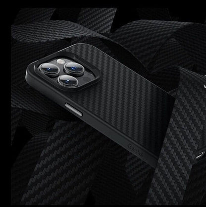iPhone 16 Pro Max Luxury DEFENDER Carbon Pattern Shock Absorb Aramid Slim Case - Black