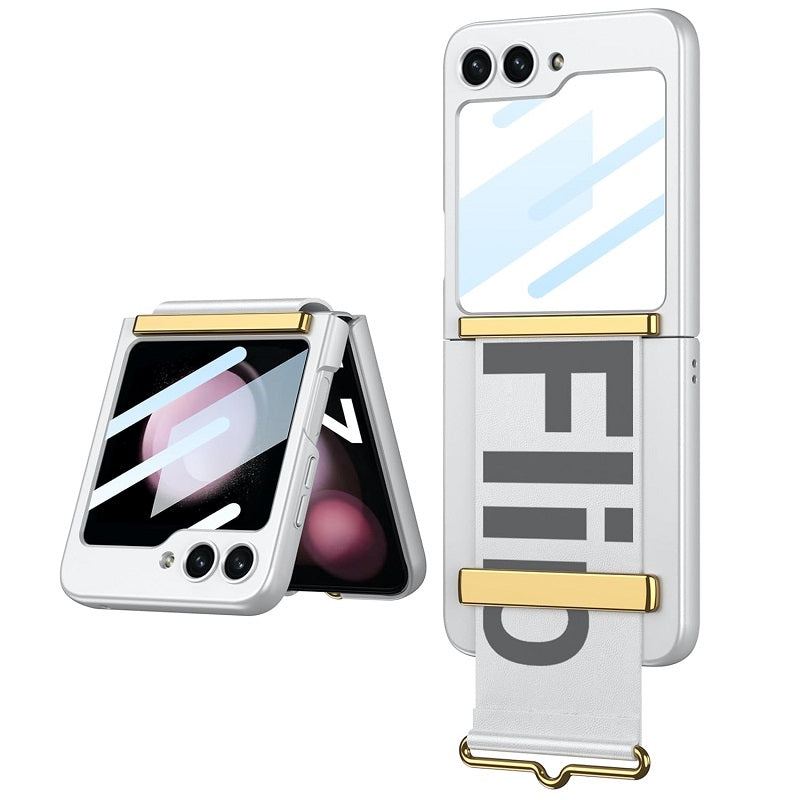 Samsung Galaxy Z Flip 5 Ultra-Thin Protective with Strap Case-White