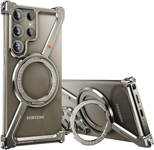 Samsung Galaxy S24 Ultra Z Shape 360° Rotation Kickstand Aluminum Metal Frameless Design Bumper Case - Titanium