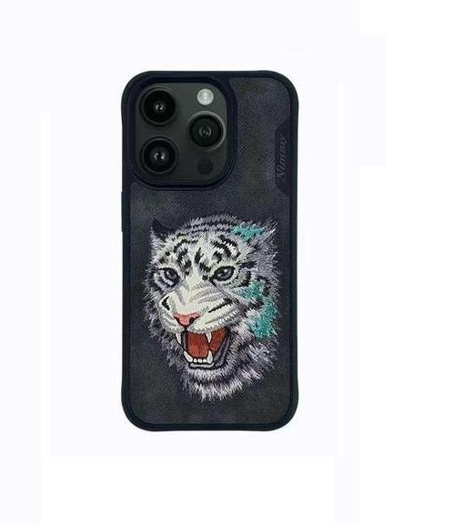 iPhone 15 Nimmy 3D Embroided Leather Tiger Back Case