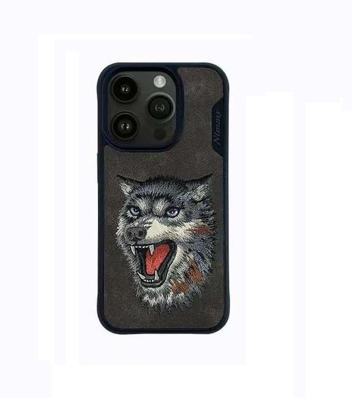 iPhone 15 Nimmy 3D Embroided Leather Wolf Back Case