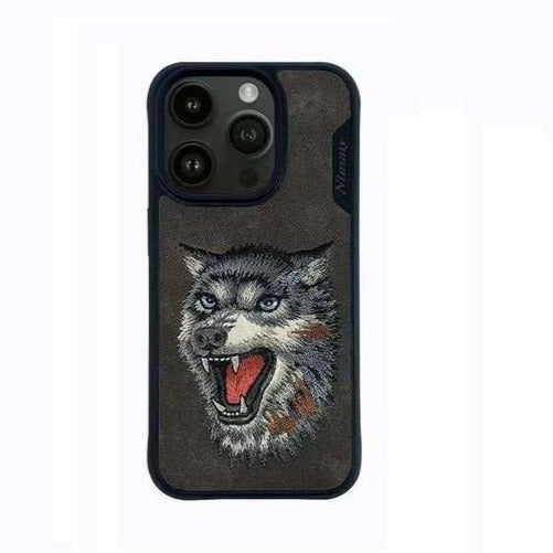 iPhone 15 Pro Nimmy 3D Embroided Leather Wolf Back Case