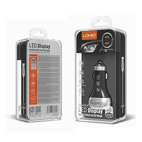 Ldnio Qc 3.0 In Car Charger With Led Car Battery Display 2 Qc3.0 Usb Port, Support All Mobile Phone Charger And Monitors