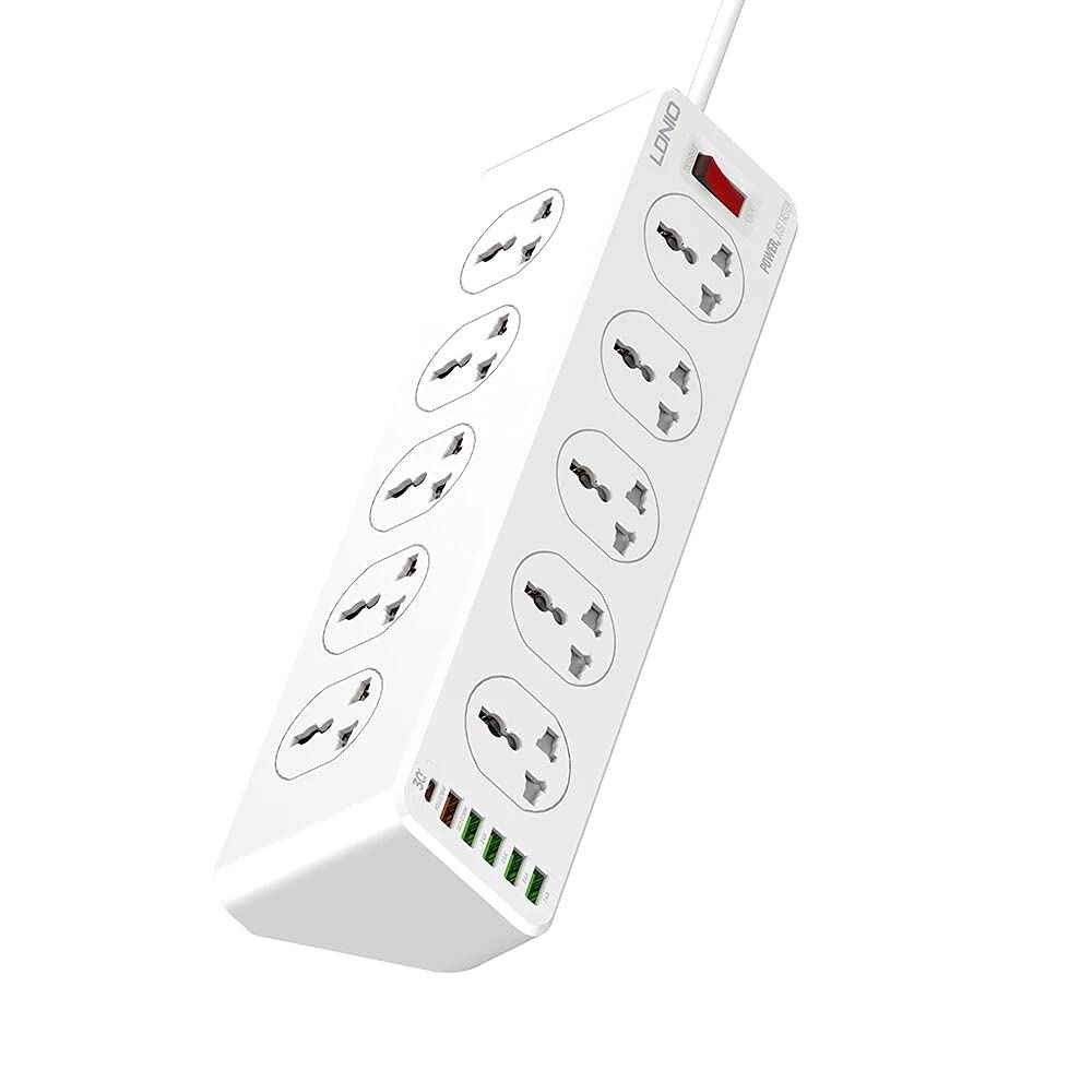 LDNIO 2500W 10 SOCKETS with 5 USB Ports and 1 TYPE-C PD PORT, DESKTOP EXTENSION HOME CHARGER with 2M EU POWER CORD