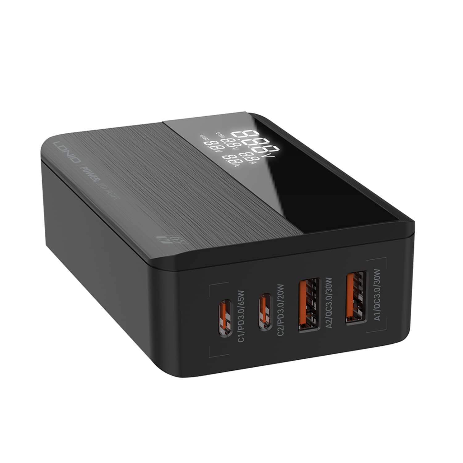 LDNIO 65W PD Super Fast Charger Black with LED Display 4 Port USB Desktop Adapter Universal Mobile Phone Charger