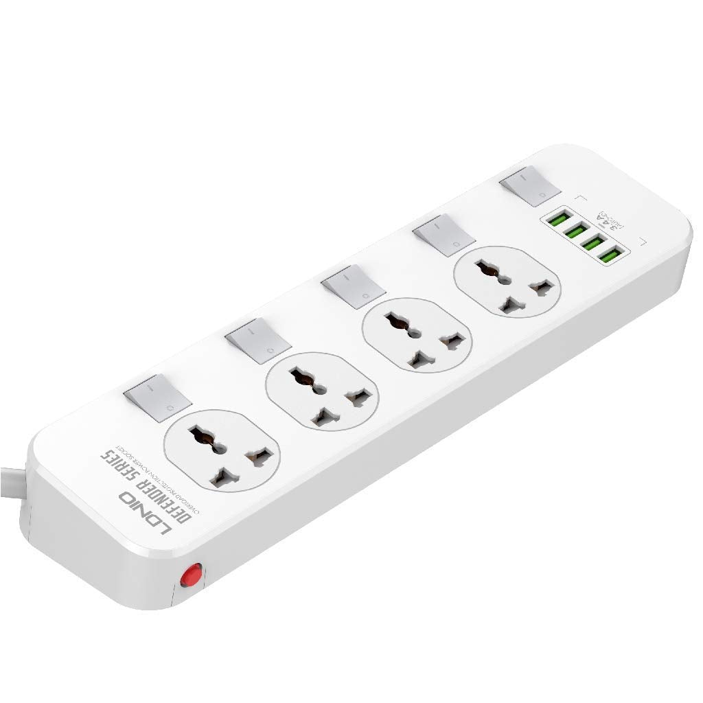 LDNIO Defender Series 2500W 4 Sockets with Independent Switch 3.4A 4 USB Port Multifunction Power Surge Protector