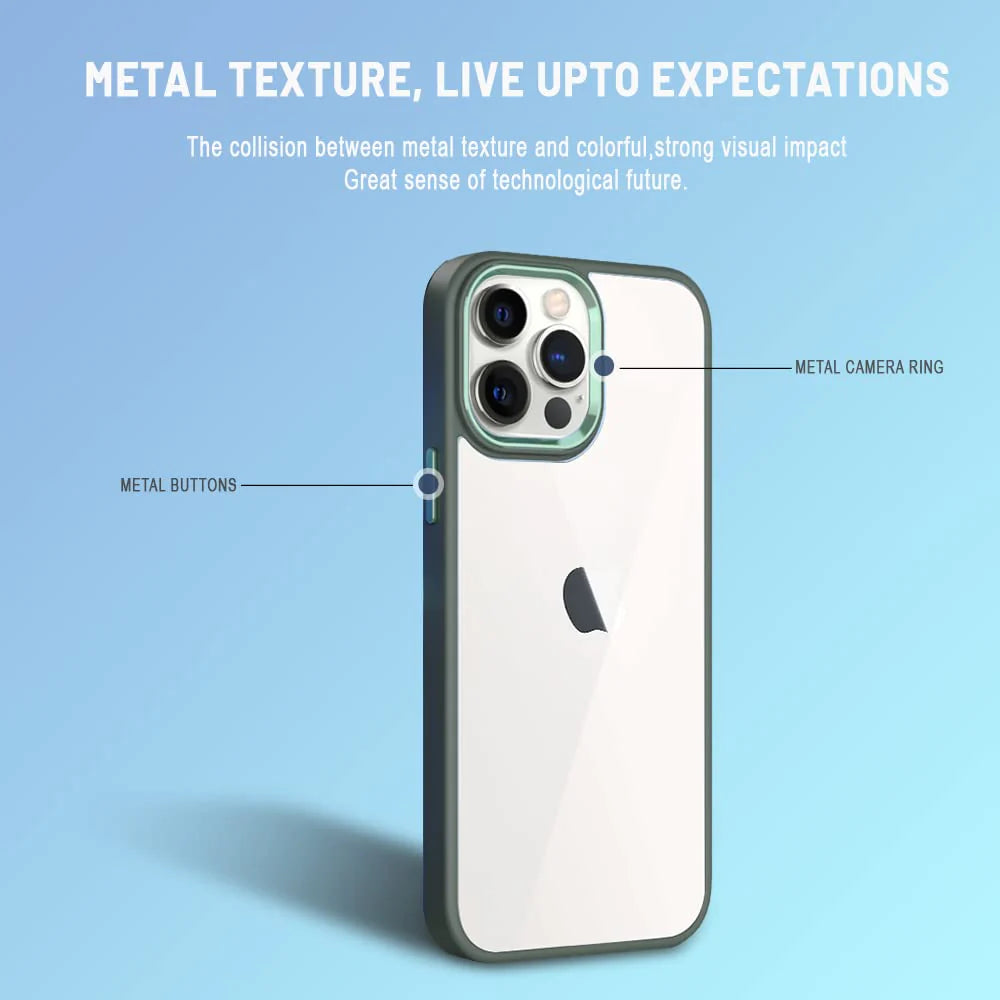 iPhone 13 Pro Ultra Slim Crystal Clear Hybrid Metal Circel Anti Yellow Case