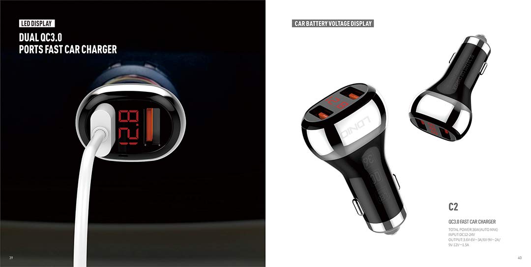Ldnio Qc 3.0 In Car Charger With Led Car Battery Display 2 Qc3.0 Usb Port, Support All Mobile Phone Charger And Monitors