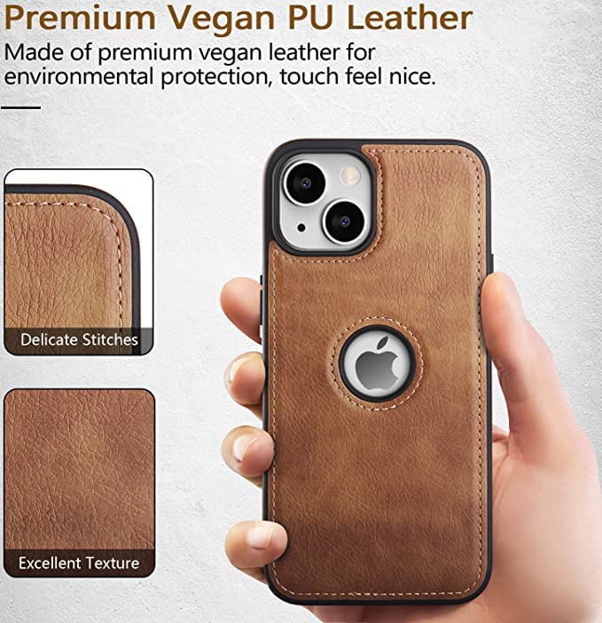 iPhone 14 Plus Original PU Leather Case Classic Luxury Elegant with Logo Cut - Brown