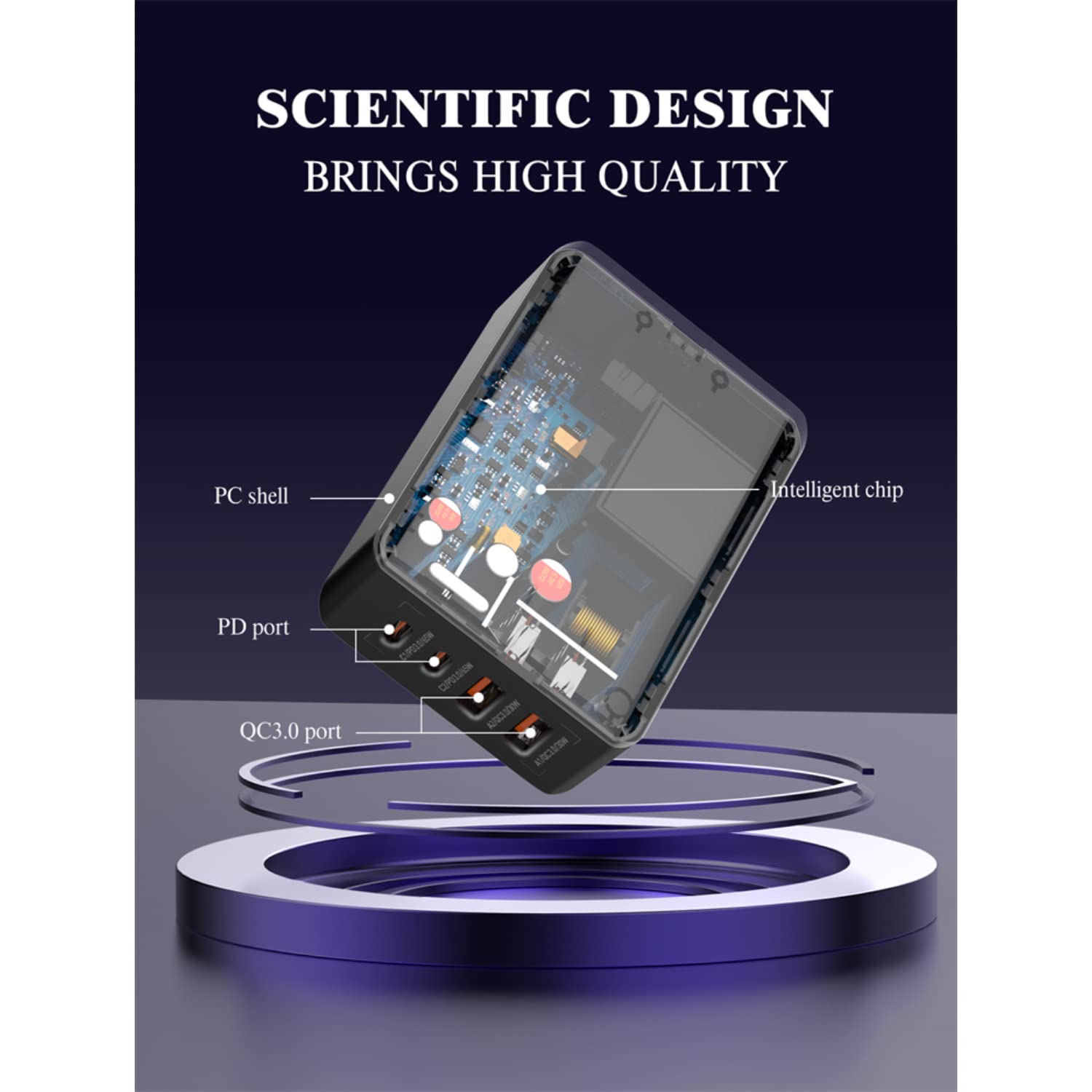 LDNIO 65W PD Super Fast Charger Black with LED Display 4 Port USB Desktop Adapter Universal Mobile Phone Charger