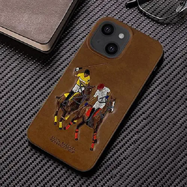 iPhone 13 Luxury 3D Embroided Polo Jockey Series Woven Leather Case