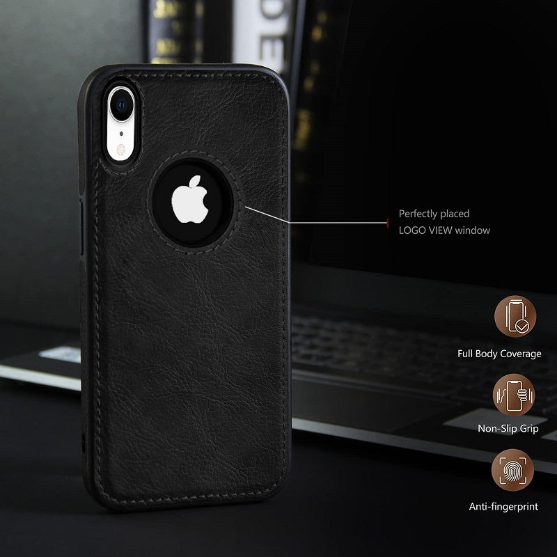 iPhone Xr Original PU Leather Case Classic Luxury Elegant with Logo Cut - Black