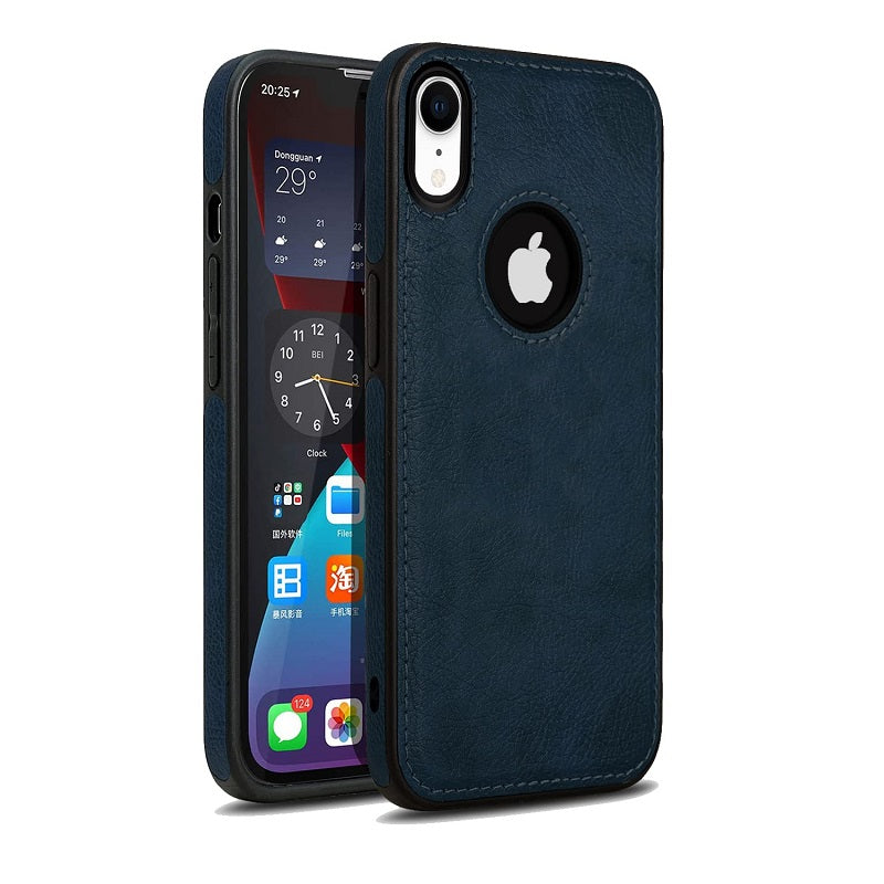 iPhone Xr Original PU Leather Case Classic Luxury Elegant with Logo Cut - Blue