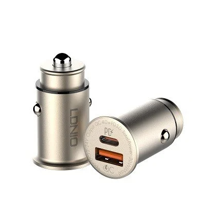 Ldnio Dual Port (USB-A+ USB-C) 30W Car Charger With 1M Lightning Cable