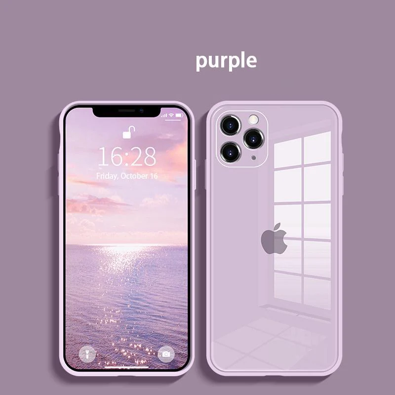 iPhone 13 Pro Max Glass Case with Logo and Camera Protection - Purple