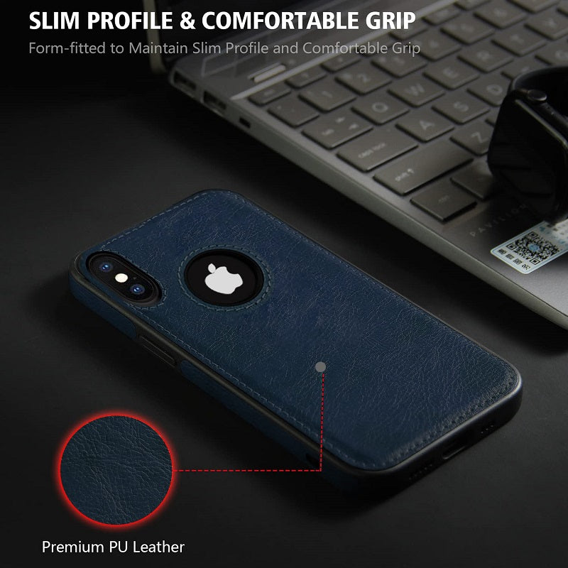 iPhone Xs Max Original PU Leather Case Classic Luxury Elegant with Logo Cut - Blue