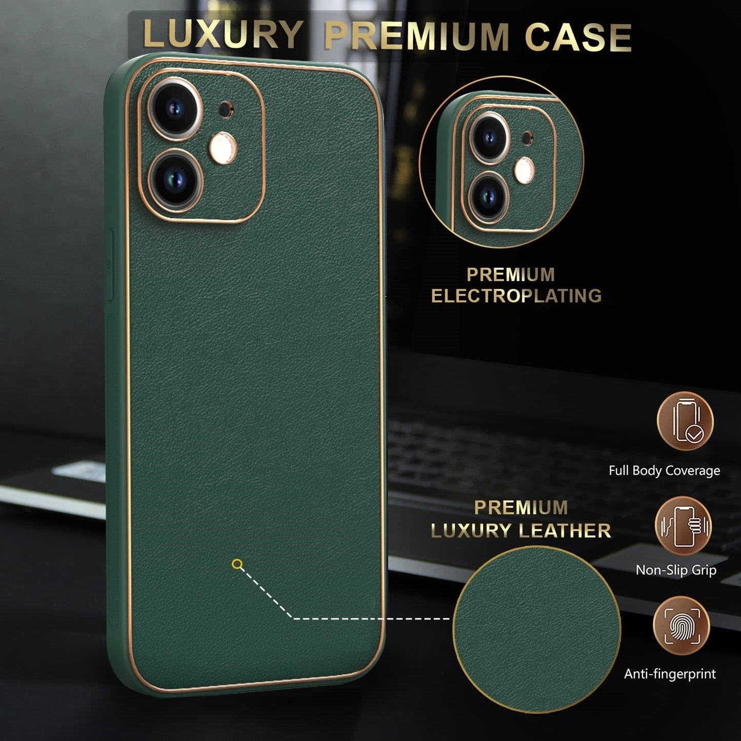 iPhone 11 Original Leather Case Gold Plated With Camera Protection and Logo
