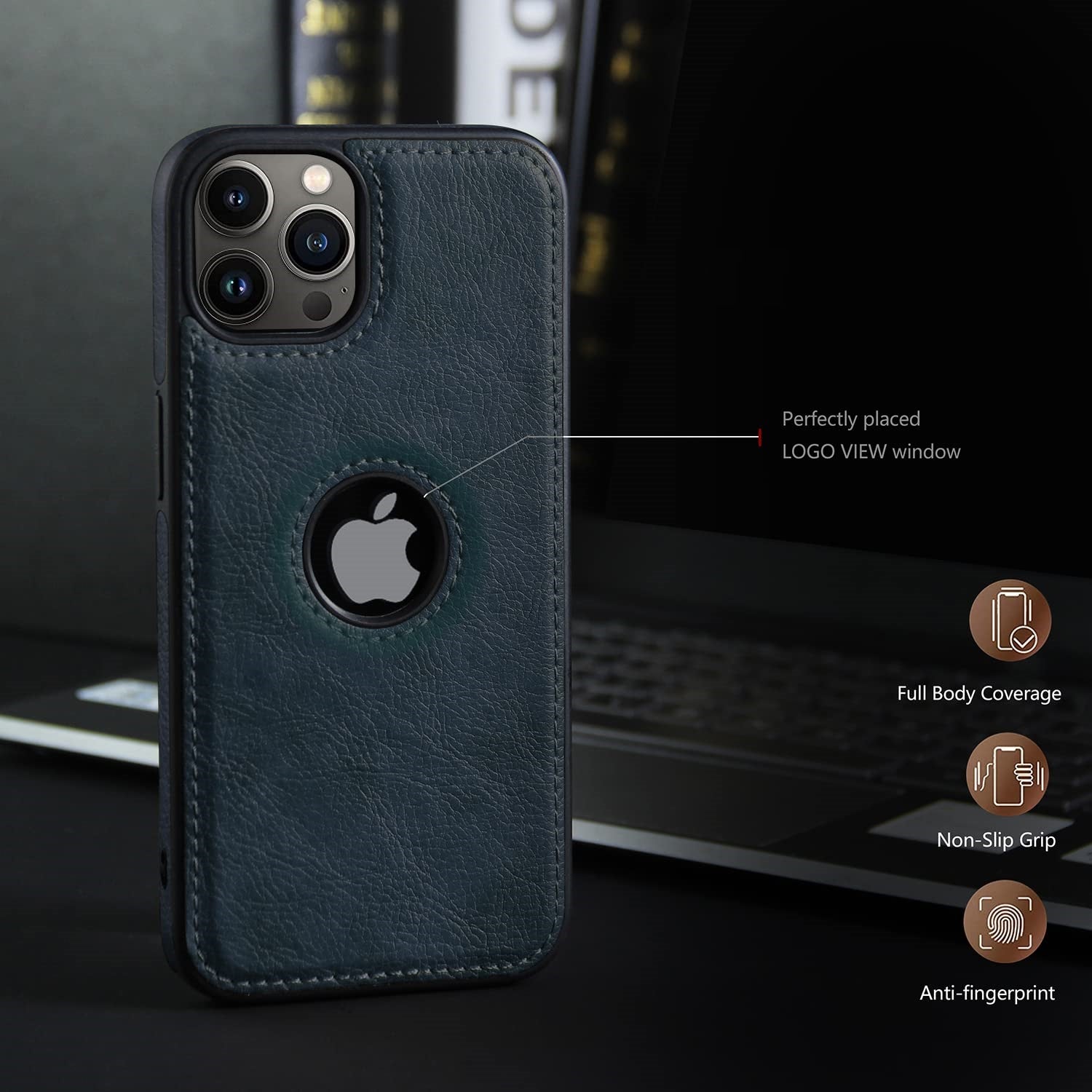 iPhone 14 Pro Max Original PU Leather Case Classic Luxury Elegant with Logo Cut - Blue