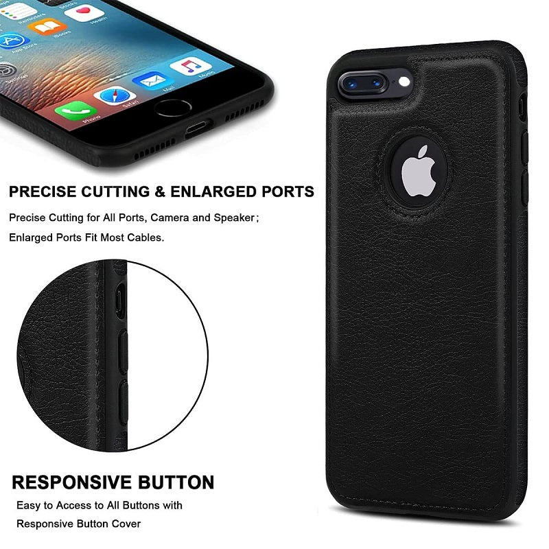 iPhone 8 Plus Original PU Leather Case Classic Luxury Elegant with Logo Cut - Black