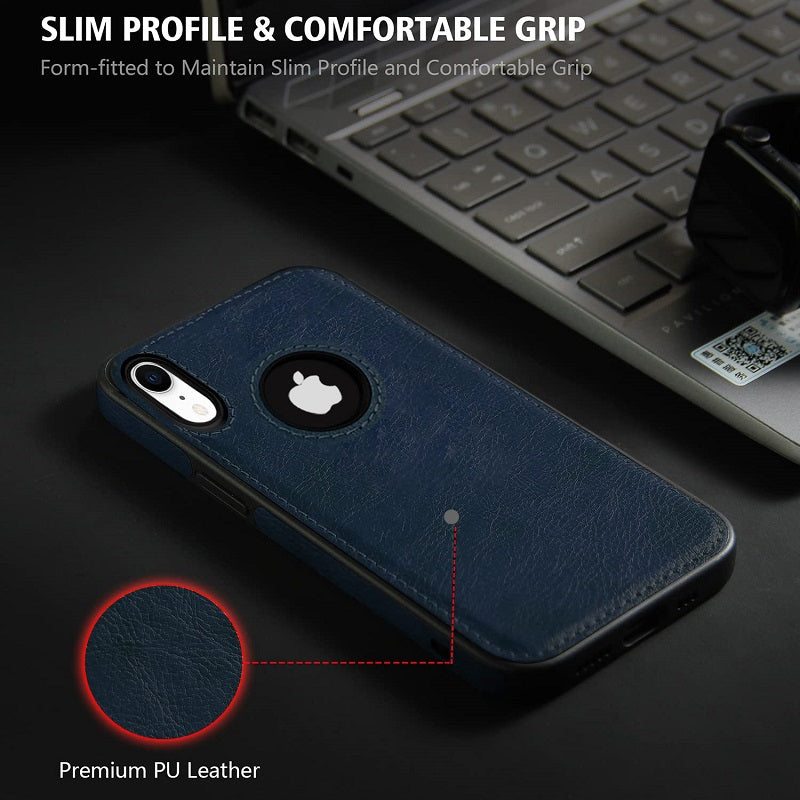 iPhone Xr Original PU Leather Case Classic Luxury Elegant with Logo Cut - Blue