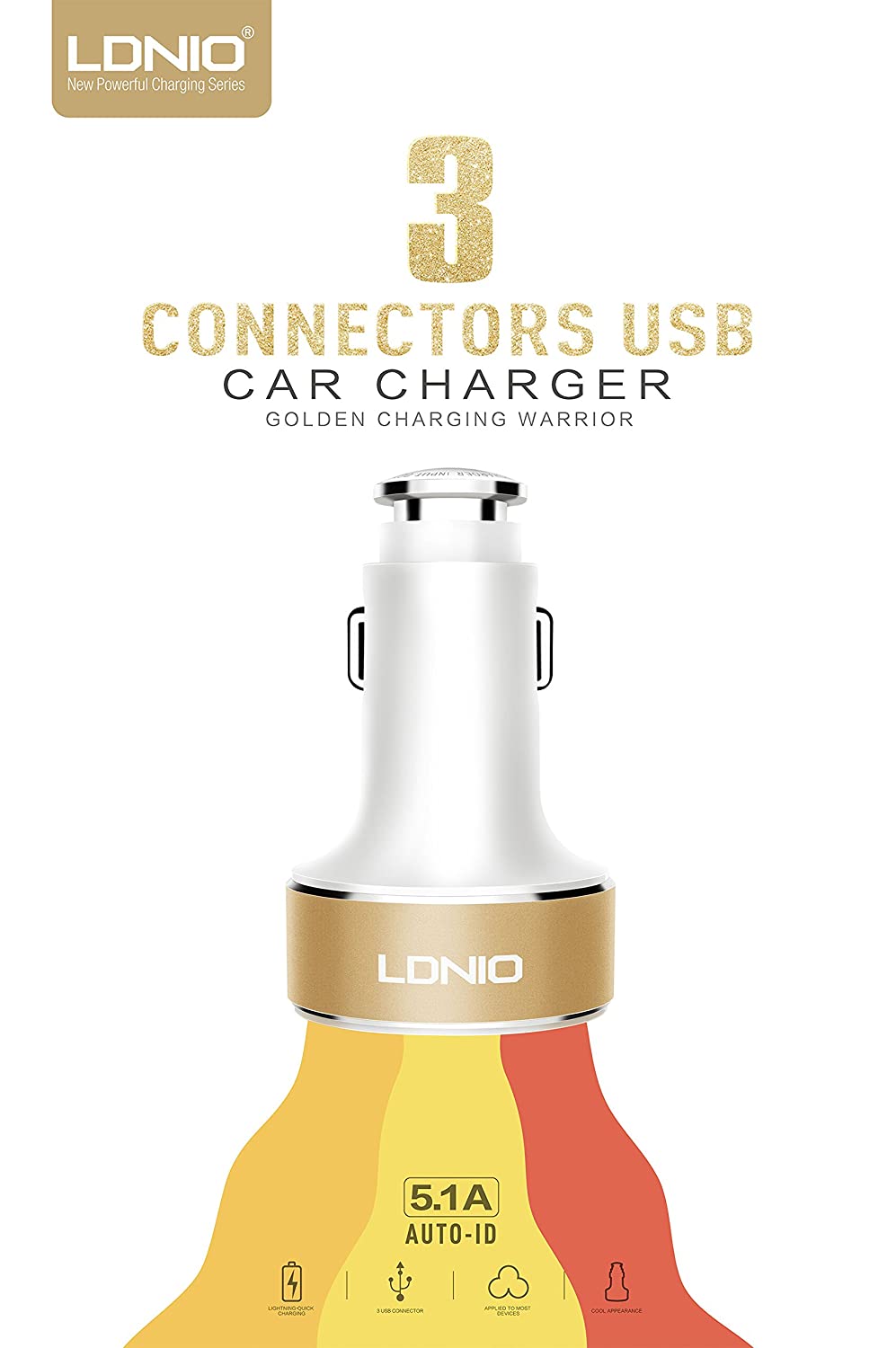 LDNIO 3 USB Port Universal Charging Car Charger For Mobile Phone 5V/5.1A Adapter