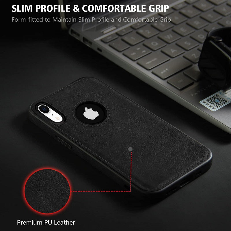 iPhone Xr Original PU Leather Case Classic Luxury Elegant with Logo Cut - Black