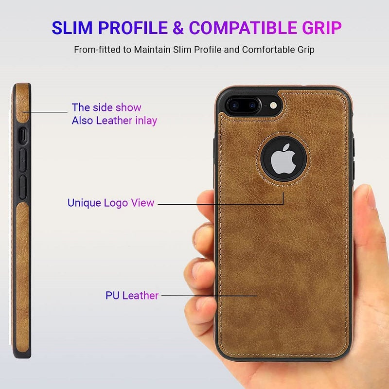 iPhone 8 Plus Original PU Leather Case Classic Luxury Elegant with Logo Cut - Brown