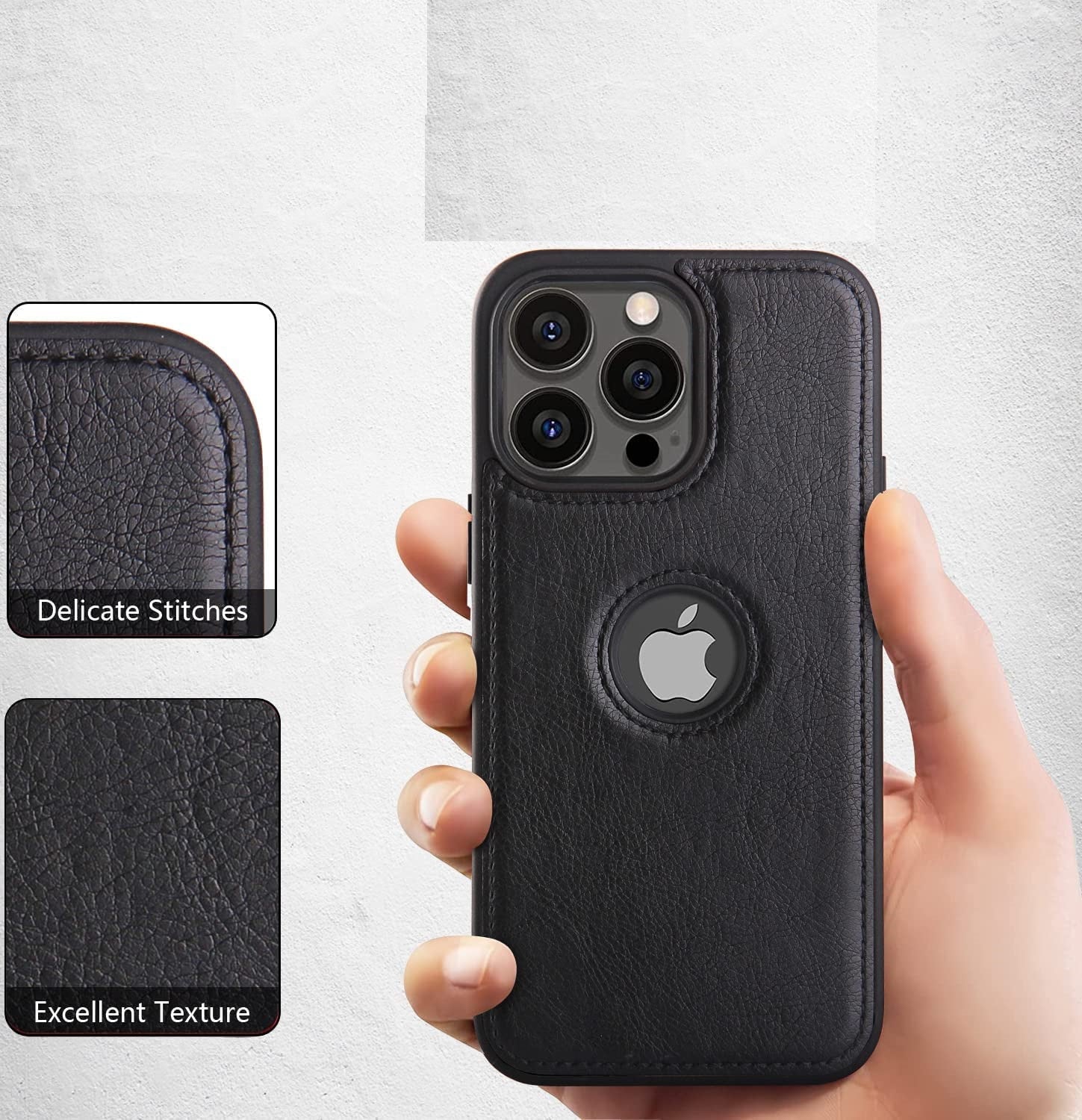 iPhone 14 Pro Max Original PU Leather Case Classic Luxury Elegant with Logo Cut - Black